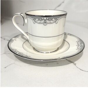 Vintage Noritake Cousteau Teacup and Saucer Bone China Cream Grey Made in Japan